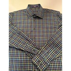 Alan Flusser Men's Long Sleeve Button Up Shirt Blue Purple Green Size Large